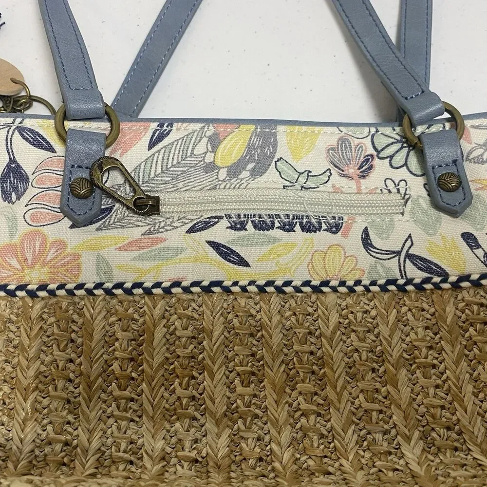 Sakroots Peace Birds Ellis Straw And Canvas Bag New NWOT